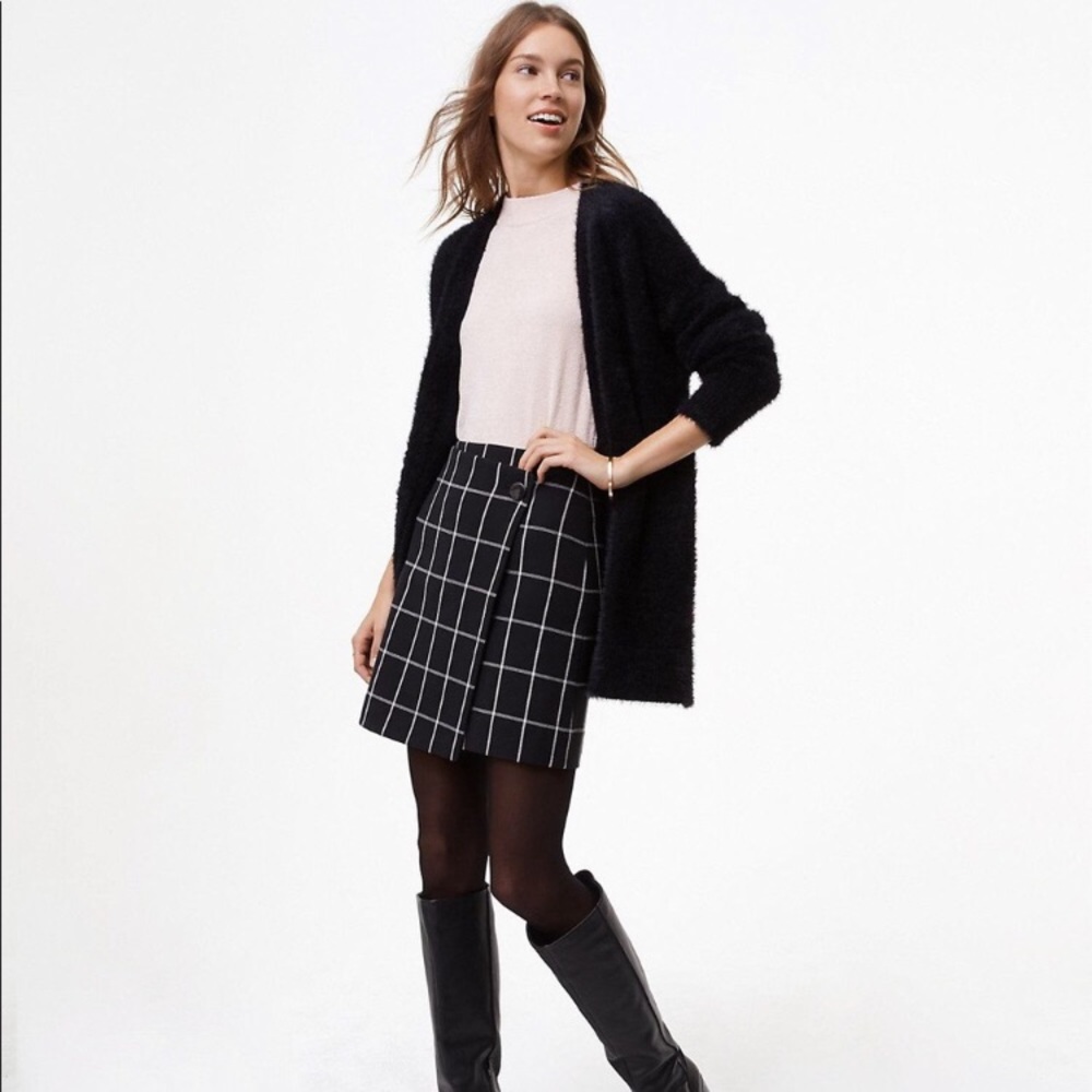 LOFT windowpane grid plaid wrap skirt